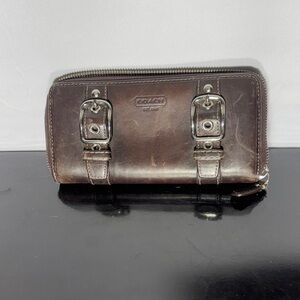 Coach Dark Brown Leather Zip Wallet